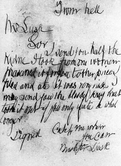 The letter that was sent to Mr Lusk which was addressed "From Hell"