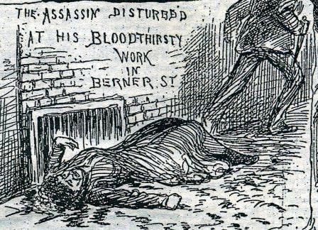 A sketch of the murderer escaping from Berner Street.