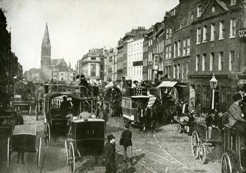 View view along Whitechapel High Street.