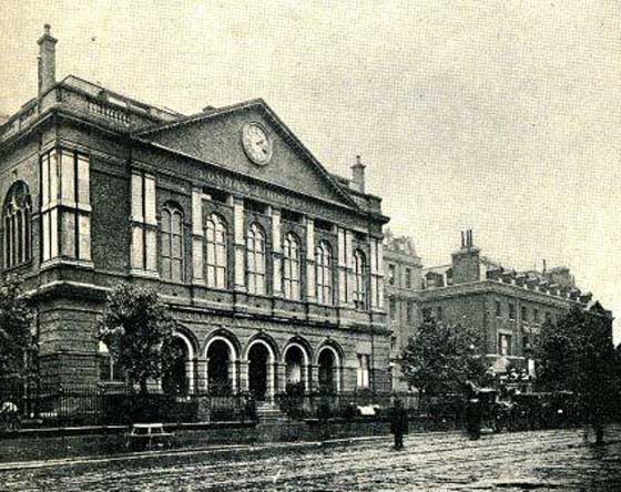 An exterior view of the London Hospital.