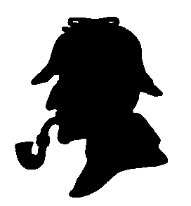 Sherlock Holmes in silhouette in his deer stalker.