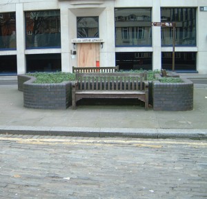 A view of the flower bed in the south west corner of Mitre Square.