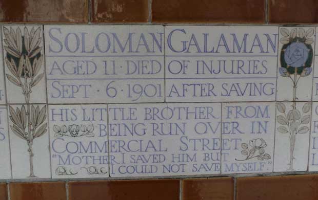 The plaque to Solomon Galaman in Postman's Park.