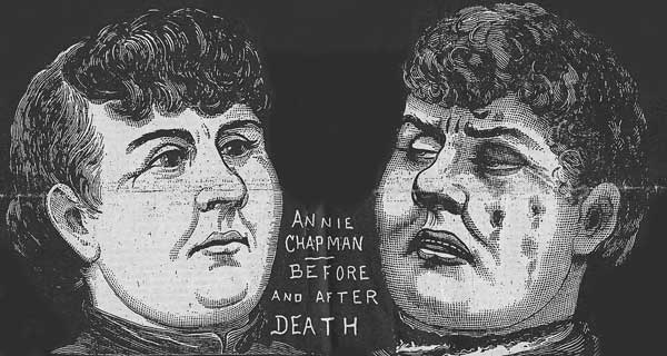 A press illustration showing Annie Chapman before and after her murder.
