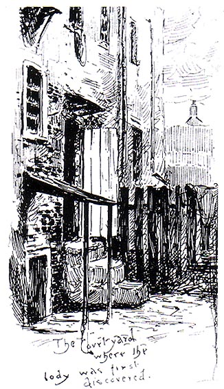 A sketch showing the site of the murder of Annie Chapman.