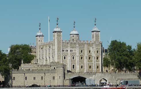 A view of the White Tower which stands at the heart of the Tower of London.