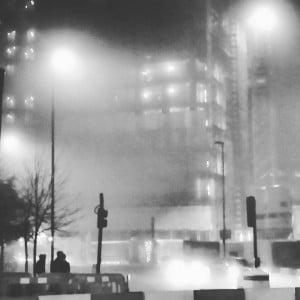 An image of a Whitechapel Street in the fog.