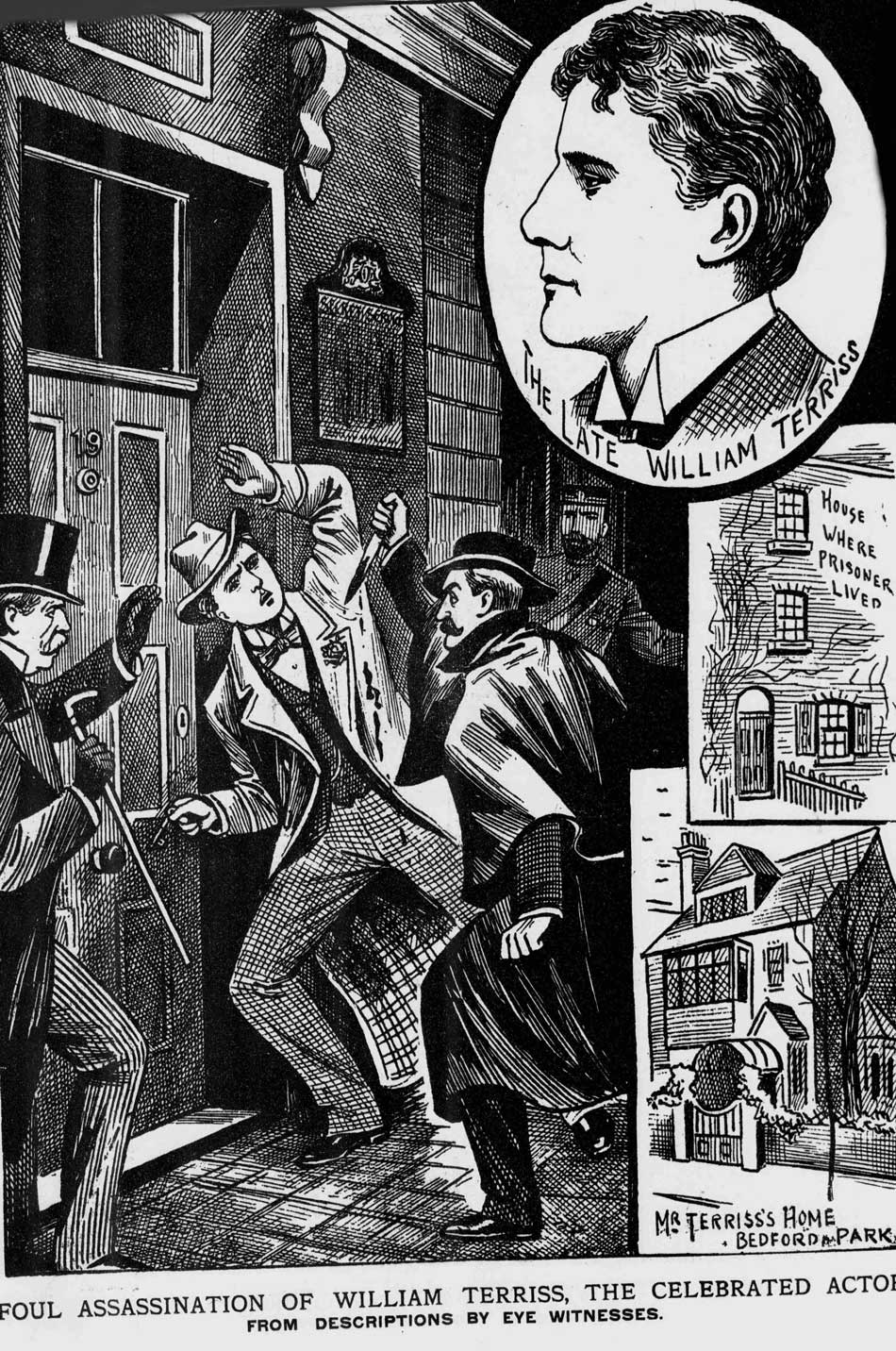An illustration showing the knife attack on William Terriss.