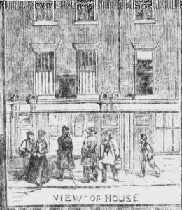 An illustration from the Illustrated Police News showing Lucy Clarke's House at 86 George Street.