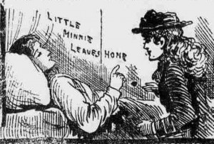 An illustration showing Amelia Jeffs leaving home.