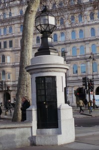 The old police box in Trafalgar Square.