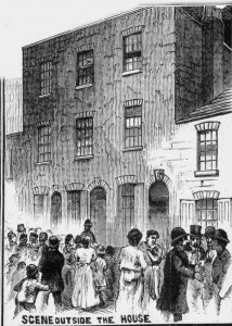 An excited crowd gathers outside 16 Batty Street.