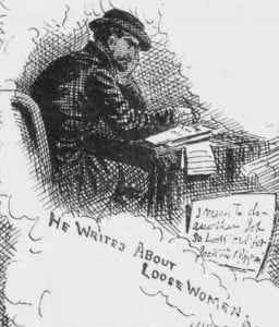 The suspect shown writing at a table.