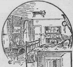A sketch showing the bedstead alongside which the body of Mrs Gale Was discovered.