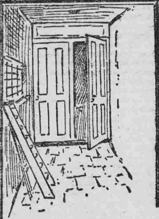 A sketch showing the open door behind which Mr Levy's body was found.