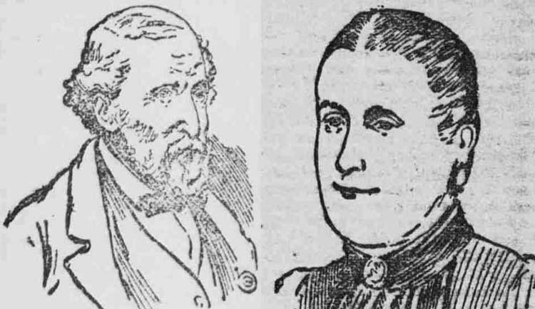 Press sketches showing the two murder victims.