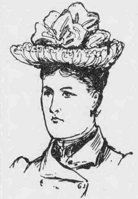 A sketch showing Elizabeth Styles wearing a hat.
