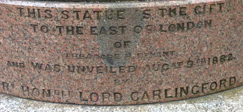 A photograph of the inscription on the Gladstone statue's plinth.