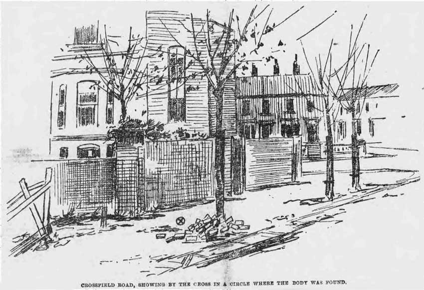 An illustration showing the murder site in Crossfield Road.