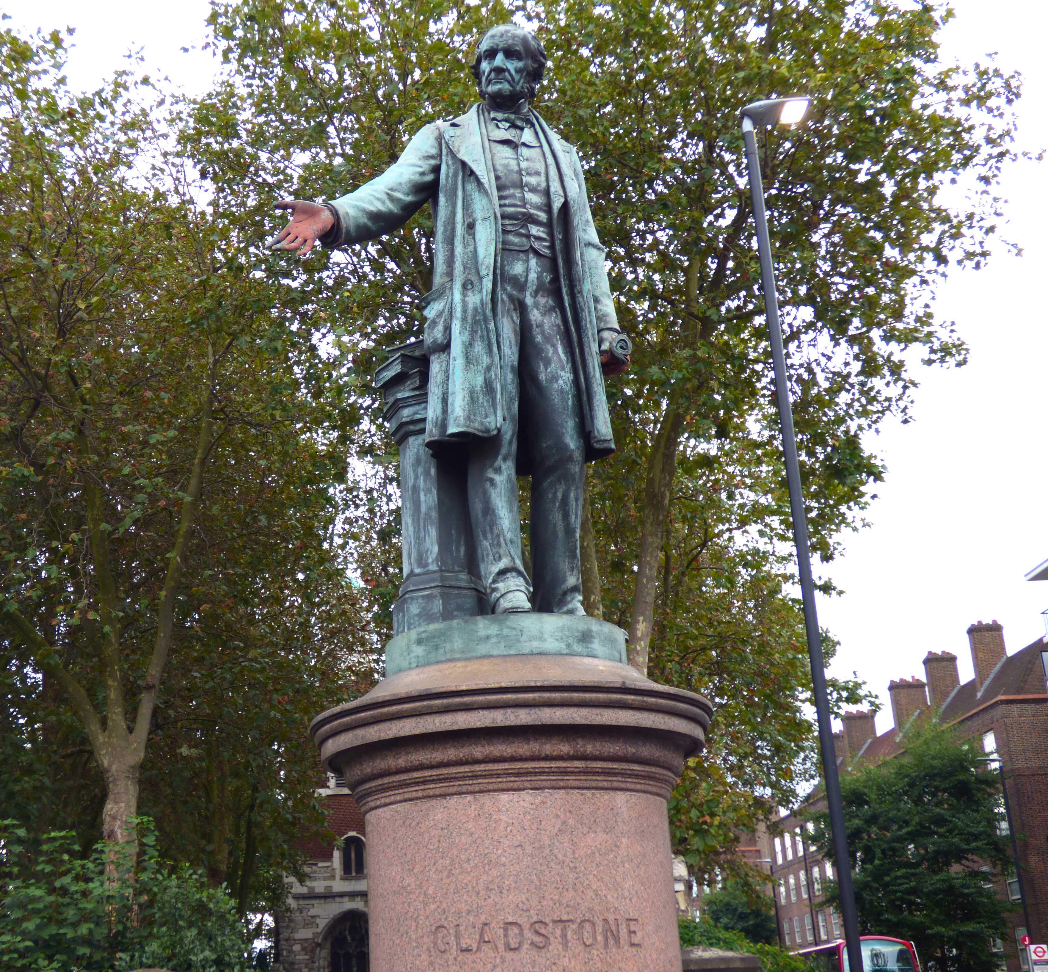 A photograph of the Gladstone Statue at Bow Church.