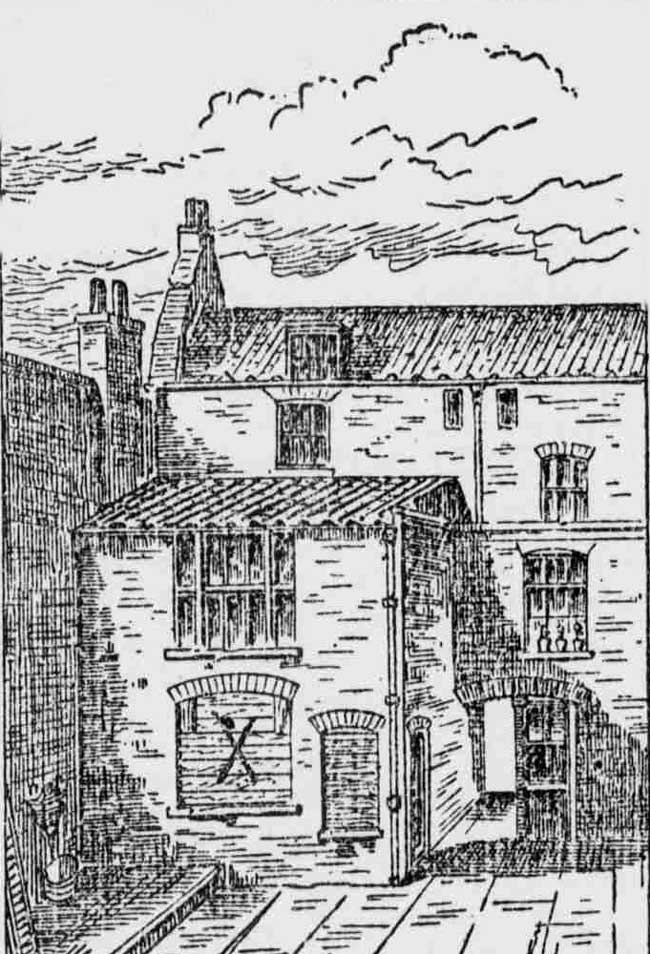 A sketch showing the exterior of the room in which Mary Kelly was murdered.