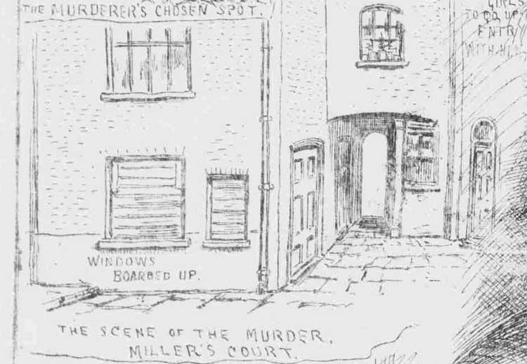 A view of the exterior of Mary Kelly's room in Miller's Court.