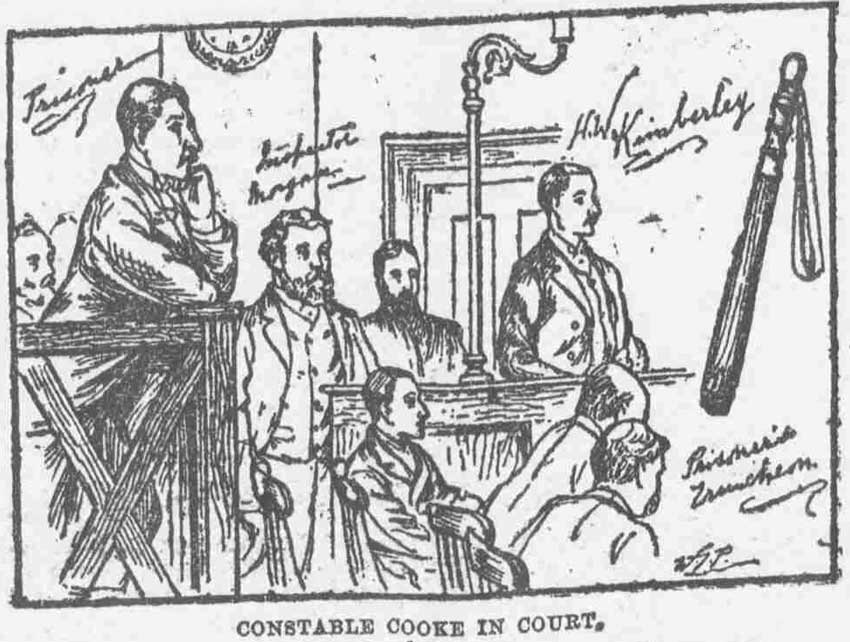 An Illustration showing PC Cooke smiling in court.