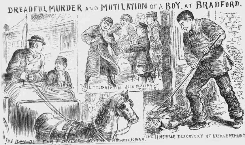 Illustrations shwing the final sightings of John Gill and the finding of his body.