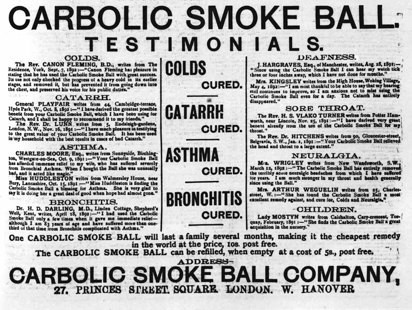 A new advert from the Carbolic Smoke Ball Company.