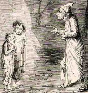The illustration depicting the two children Ignorance and Want.