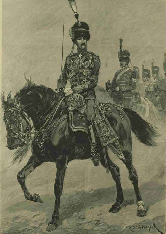 The Duke of Clarence dressed as an officer riding his horse.