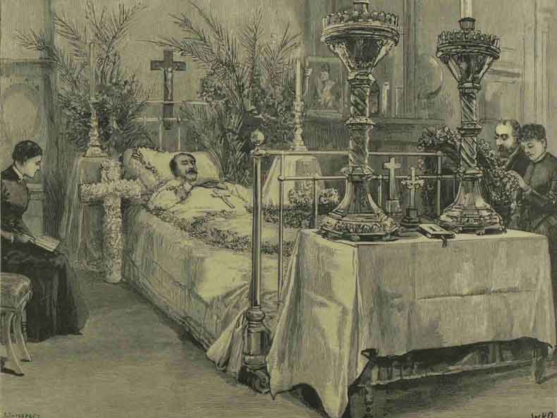 Prince Albert lying dead on his bed.
