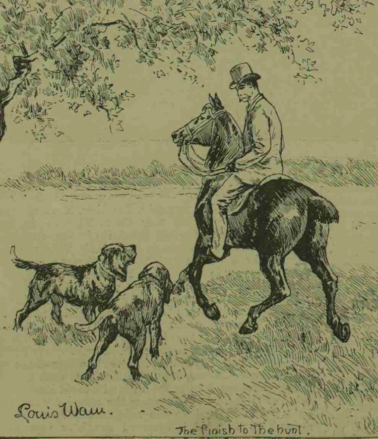 Sir Charles Warren on a horse looks down at the bloodhounds.