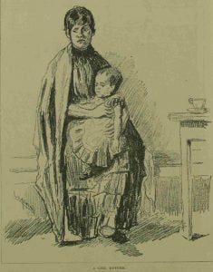An illustration of a girl with a baby.