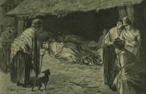 An illustration showing homeless people in Whitechapel in 1888.