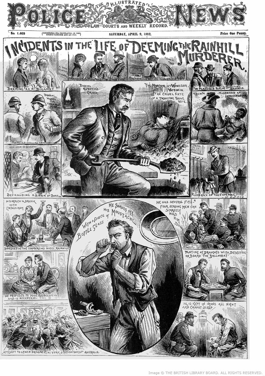 Illustrations showing episodes in the life of Deeming.
