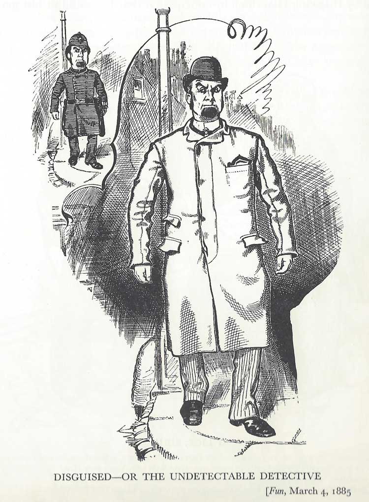 A cartoon showing a detective in disguise.