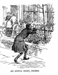 A man pulling a face at a house.