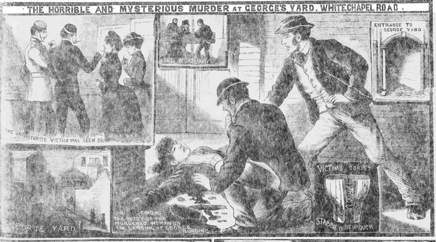 Illustrations showing the murder of Martha Turner in George Yard.