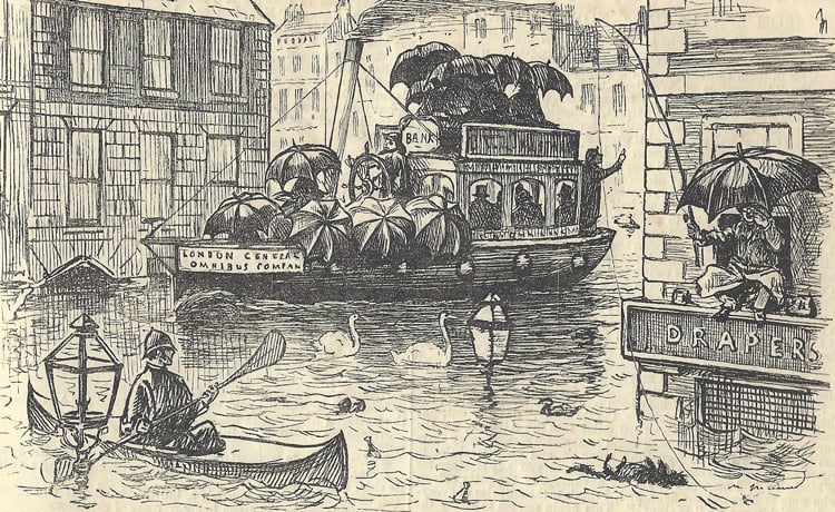 An illustration showing the rain in London.