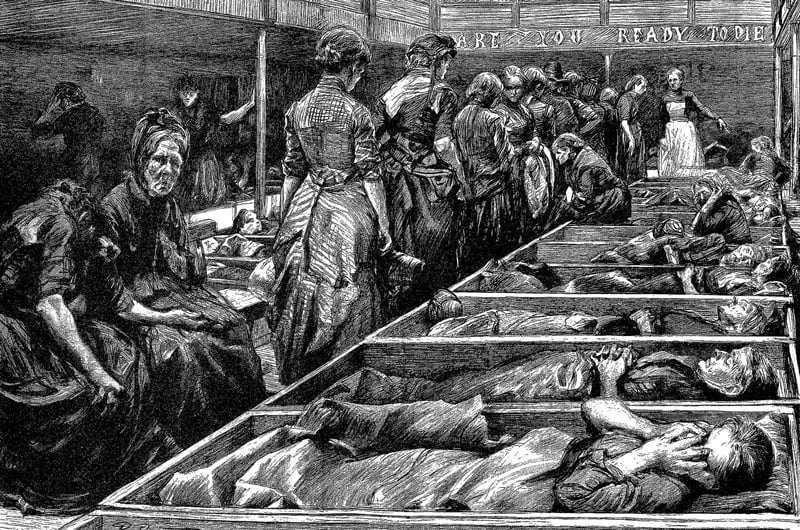 Women In a slavation army shelter on Hanbury Street.