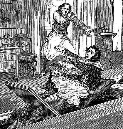 Sweeney Todd murders one of his customers.