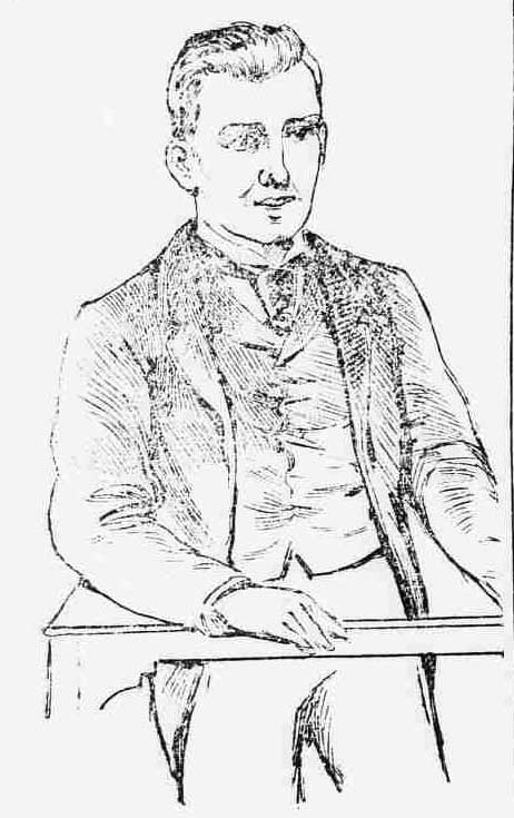 A sketch of Alfred Hazlett standing in the dock at his court appearance.