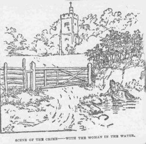 A sketch of the murder seen showing the body in the water.