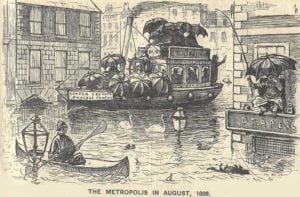 A cartoon showing the streets of London flooded.
