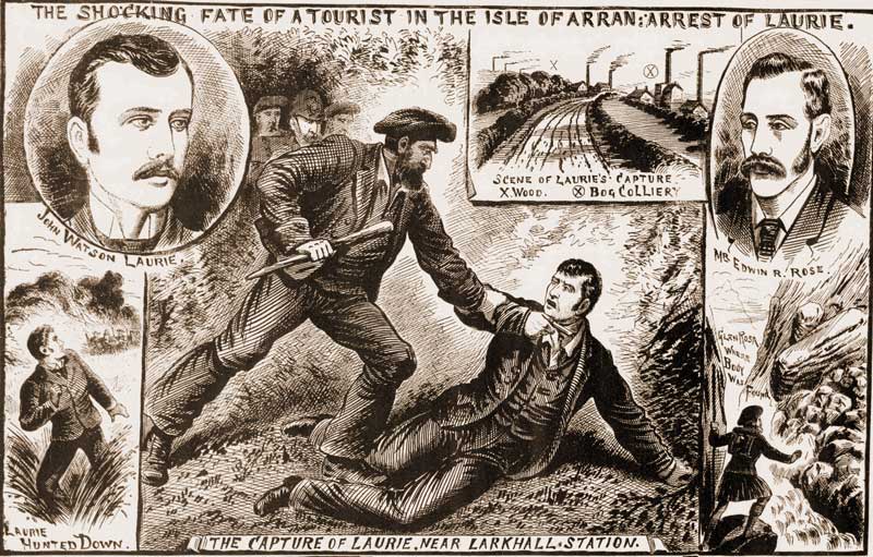 Sketches of the Arran murder and the capture of John Laurie.