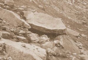 A photograph of the boulder beneath which the body of Rose was hidden.