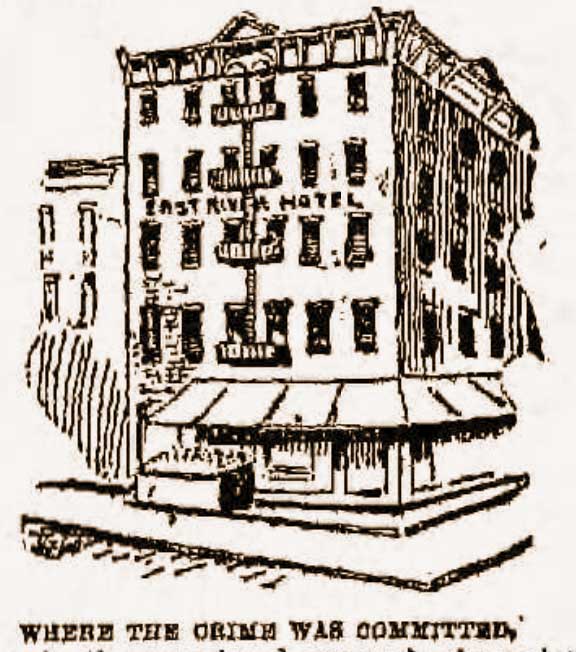 A sketch of the exterior of the East River Hotel.