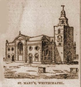 A sketch of St Mary's Church, Whitechapel.