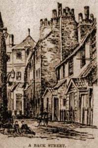 An illustration of a backstreet in Whitechapel.
